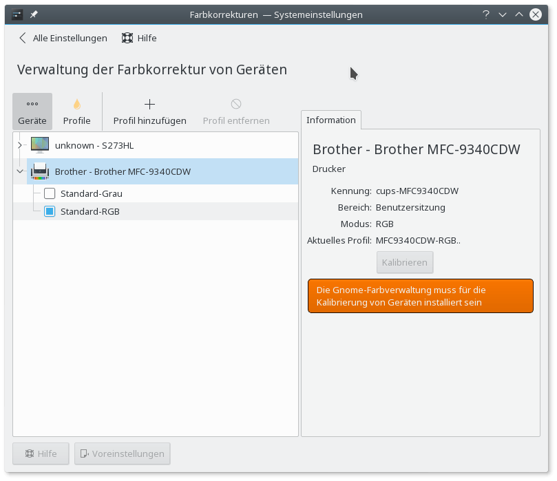 Linux - Öffnen der Farbkorrekturen Linux - Öffnen der Farbkorrekturen