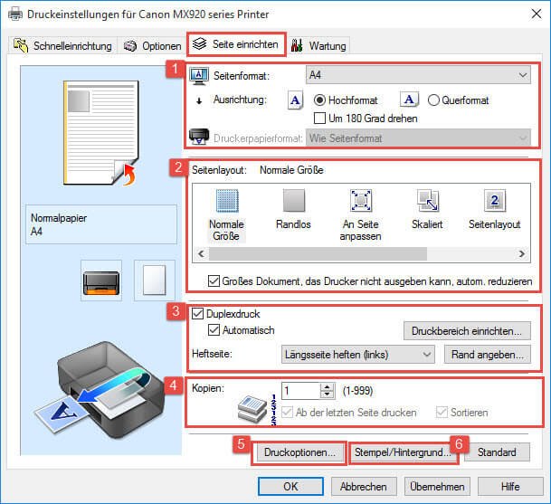 Canon MX 920_925 Seite einrichten Canon MX 920_925 Seite einrichten