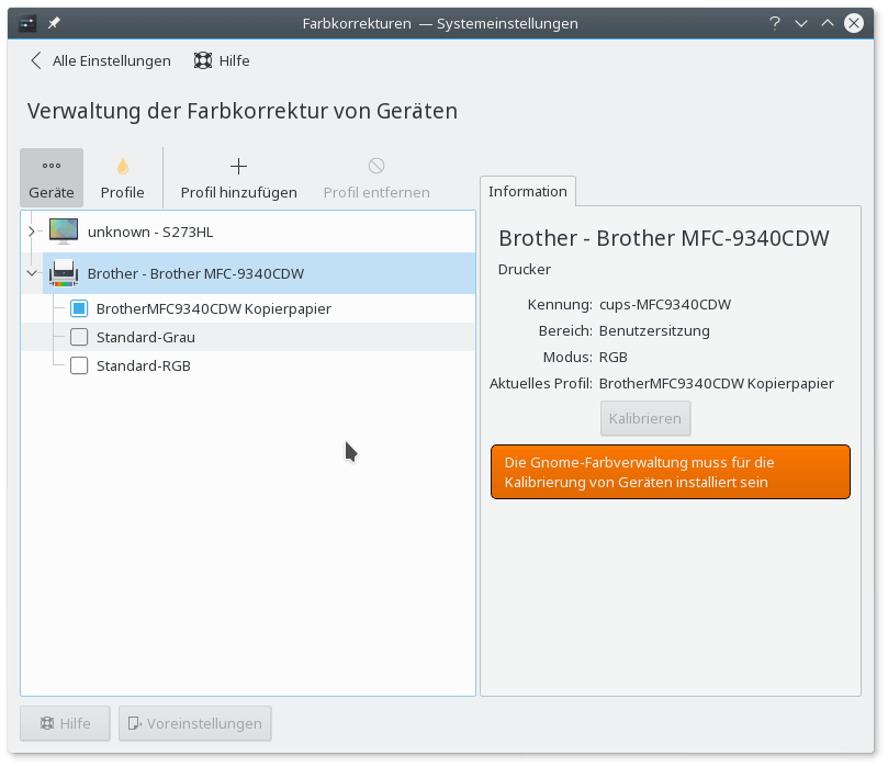 Linux - Öffnen der Farbkorrekturen Linux - Öffnen der Farbkorrekturen