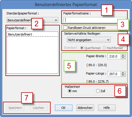 Benutzerdefiniertes Papierformat Benutzerdefiniertes Papierformat