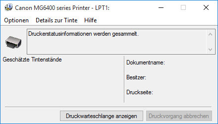 Canon MG 6400_6450 Wartung_Druckerstatus anzeigen Canon MG 6400_6450 Wartung_Druckerstatus anzeigen