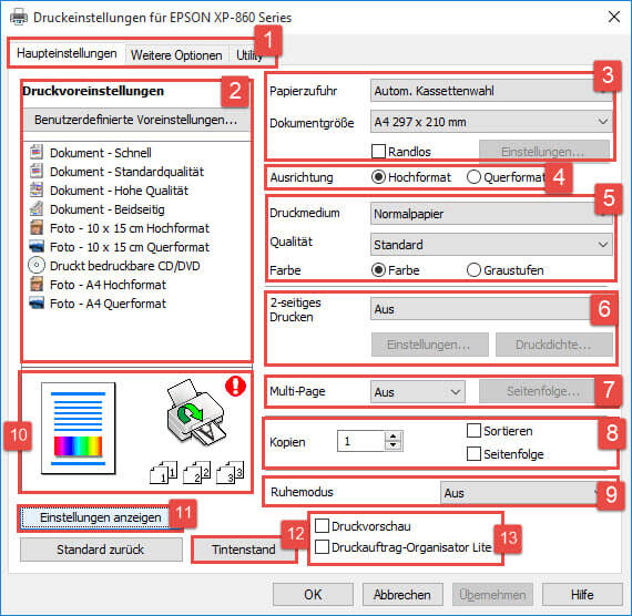 Epson Expression Photo Xp 860 Guide Durch Den Druckertreiber Drucker Kalibrieren Com