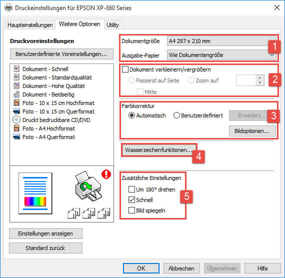 EPSON XP860 Weitere Optionen EPSON XP860 Weitere Optionen
