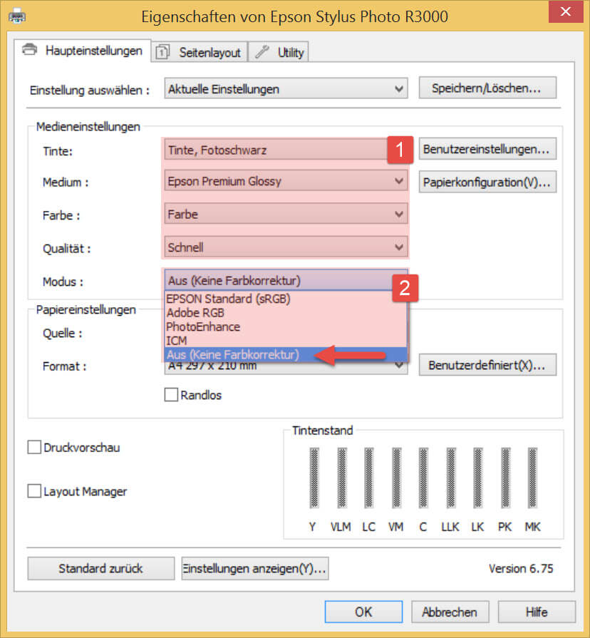 Epson Drucker Anleitung Deaktivieren Des Farbmanagements
