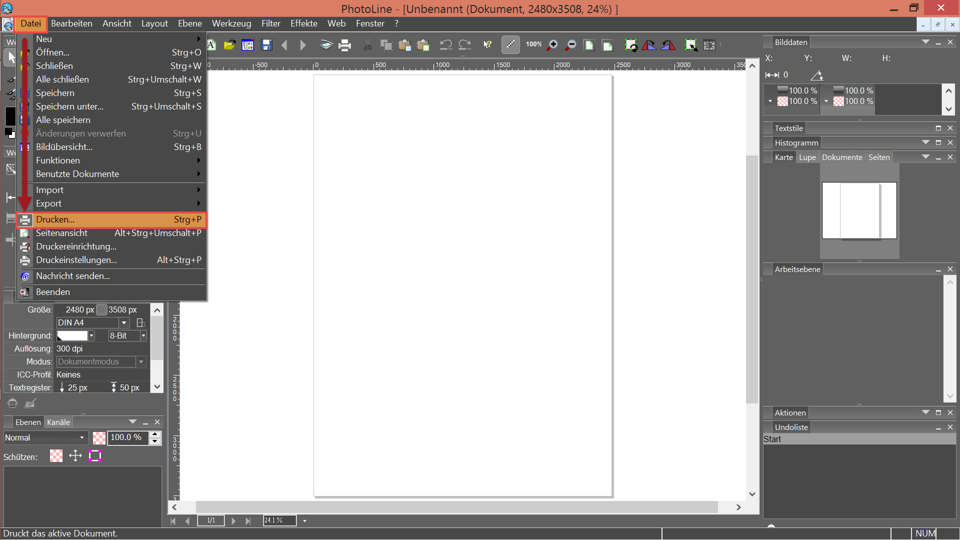 Datei öffnen in Photoshop CC Photoline - Datei/Drucken