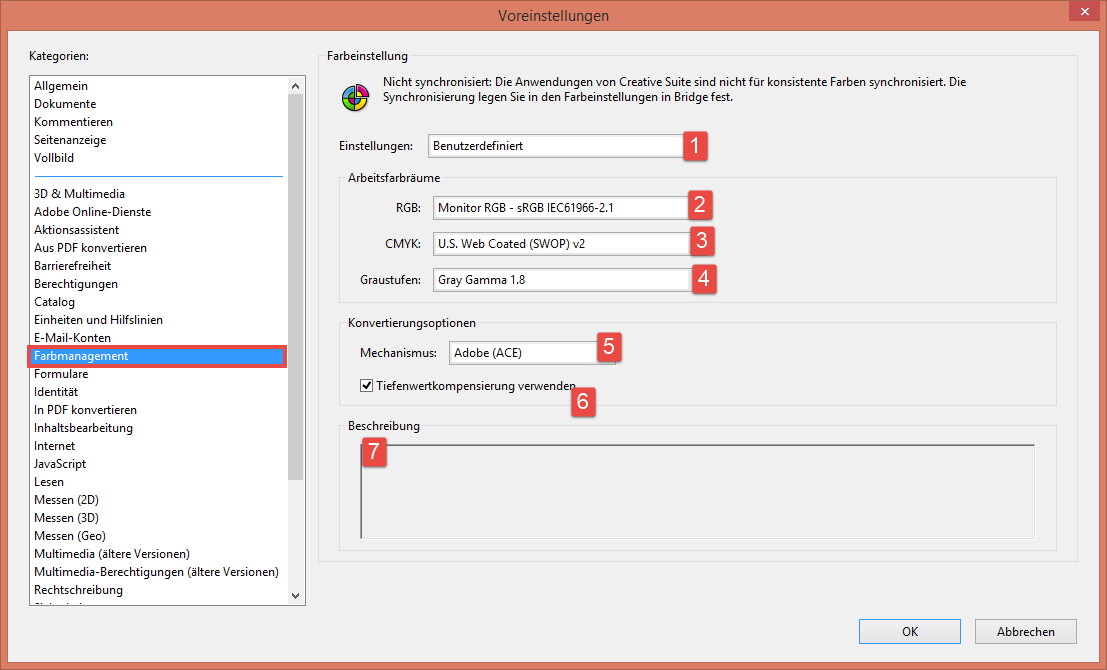 Datei drucken in Adobe Photoshop CC Adobe Acrobat - Farbmanagement